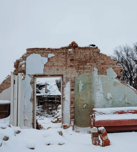Zerstörte Häuser in der Ukraine