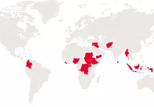 Das tut ZOA: Weltkarte mit ZOAs Projektländern
